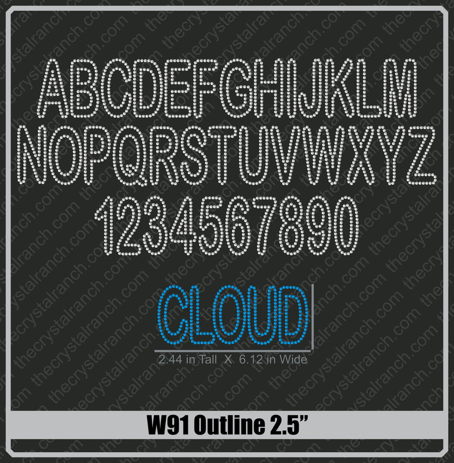 Outline 2.5 Rhinestone Font W91