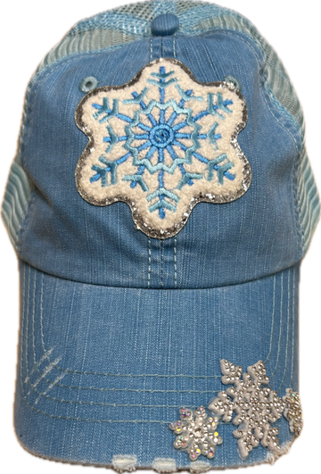 Blue Snowflake Patch on a Light Blue Cap