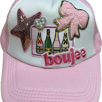 Boujee Patch on a Pink Trucker Cap