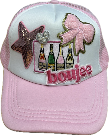 Boujee Patch on a Pink Trucker Cap