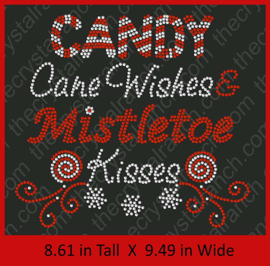 Candy Cane Wishes and Mistletoe Kisses Rhinestone Transfer H204