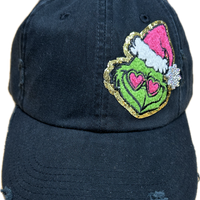 Pink Heart Eyes GR Patch on a Black Cap