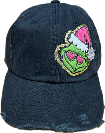 Pink Heart Eyes GR Patch on a Black Cap