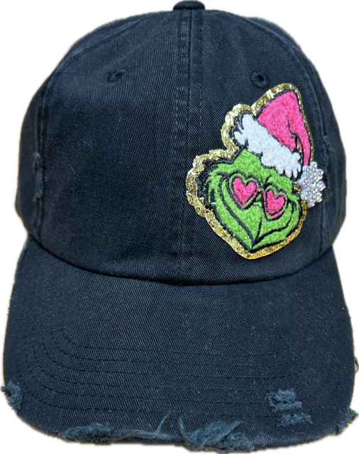 Pink Heart Eyes GR Patch on a Black Cap