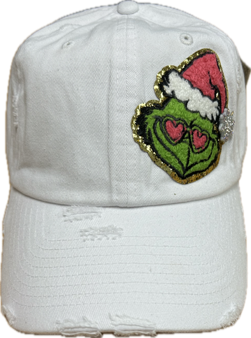 Pink Heart Eyes GR Patch on a White Cap