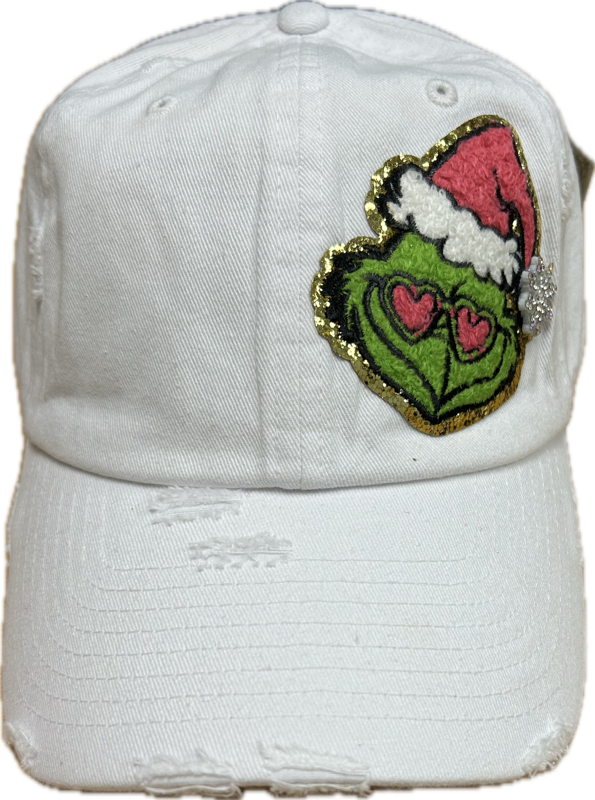 Pink Heart Eyes GR Patch on a White Cap