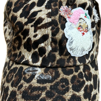 Pink Santa Patch on a Leopard Cap