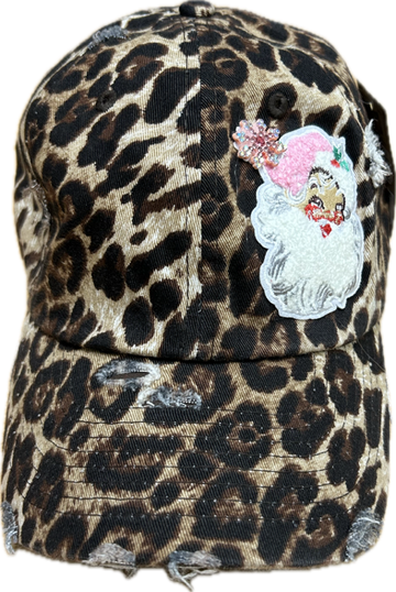 Pink Santa Patch on a Leopard Cap