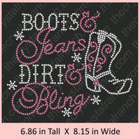 Boots & Jeans, Dirt & Bling Rhinestone Transfer R112