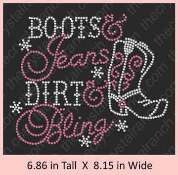 Boots & Jeans, Dirt & Bling Rhinestone Transfer R112