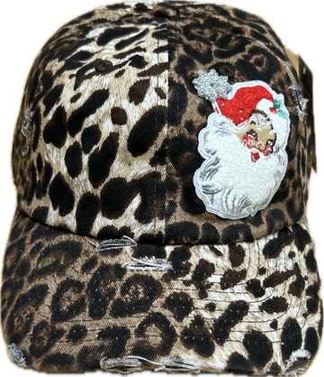 Red Santa Patch on a Leopard Cap