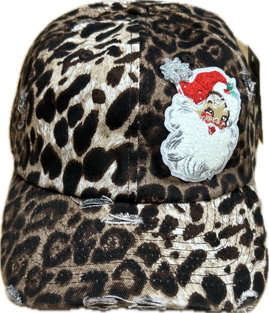 Red Santa Patch on a Leopard Cap