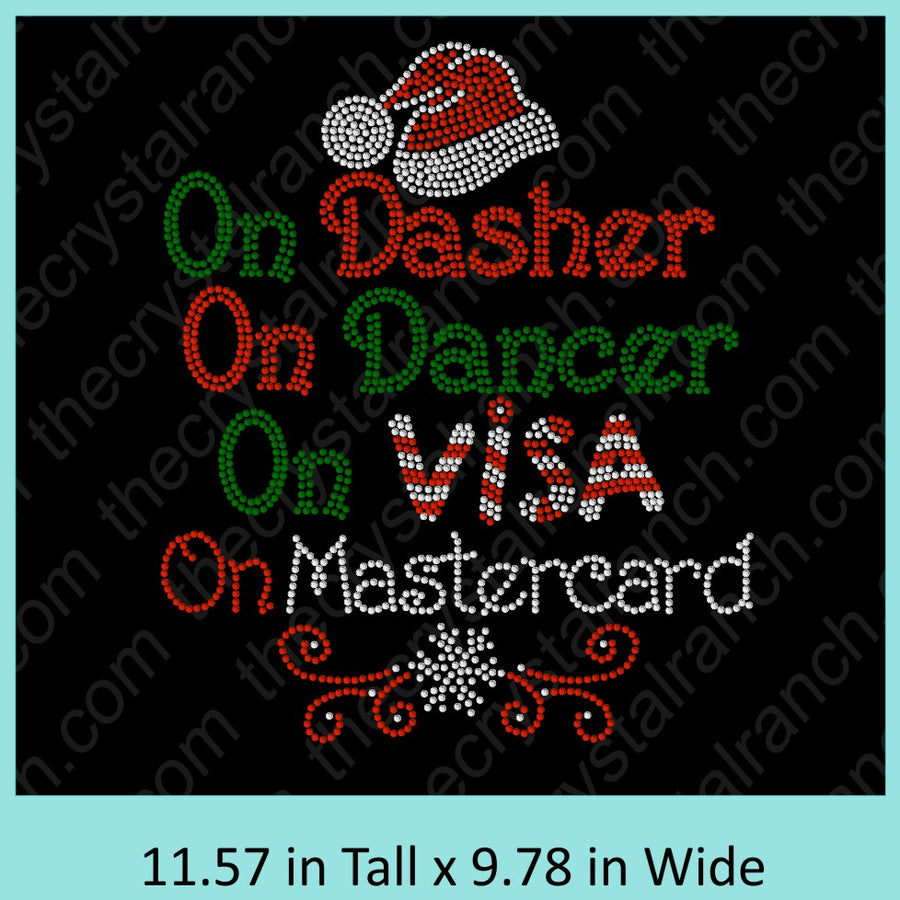 On Dasher On Dancer On Visa On Mastercard Rhinestone Transfer H223